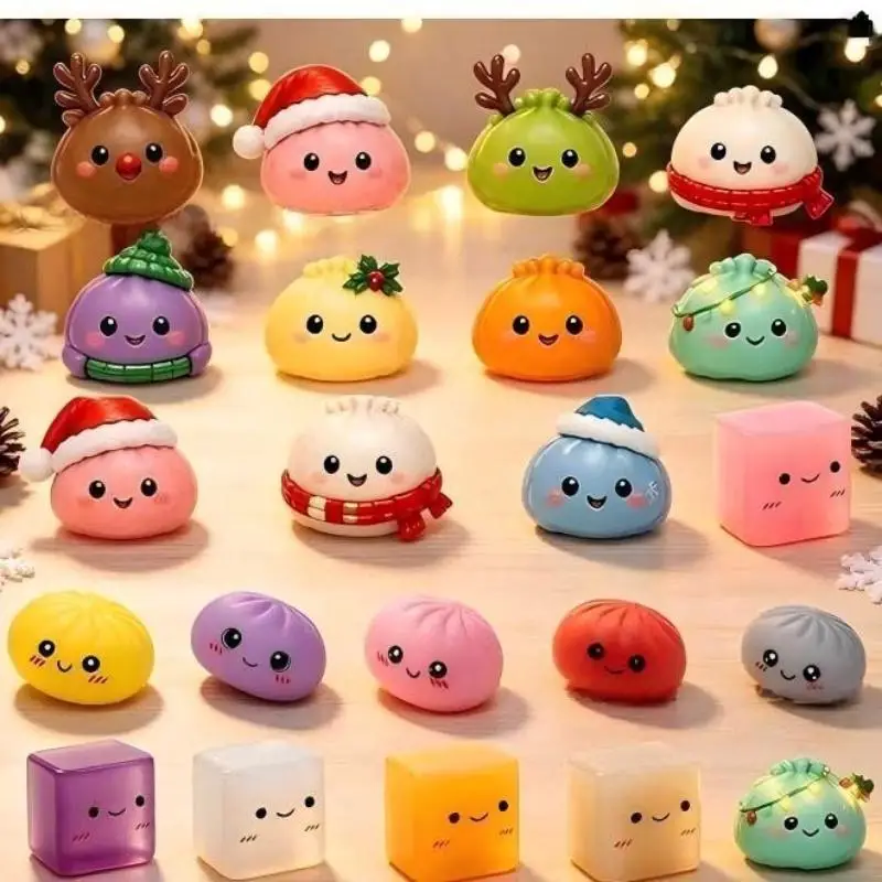 Christmas Advent Calendar Soft Bun Squeezing Mud DIY Stress Relief Toy Kids Festival Surprise Gift Present