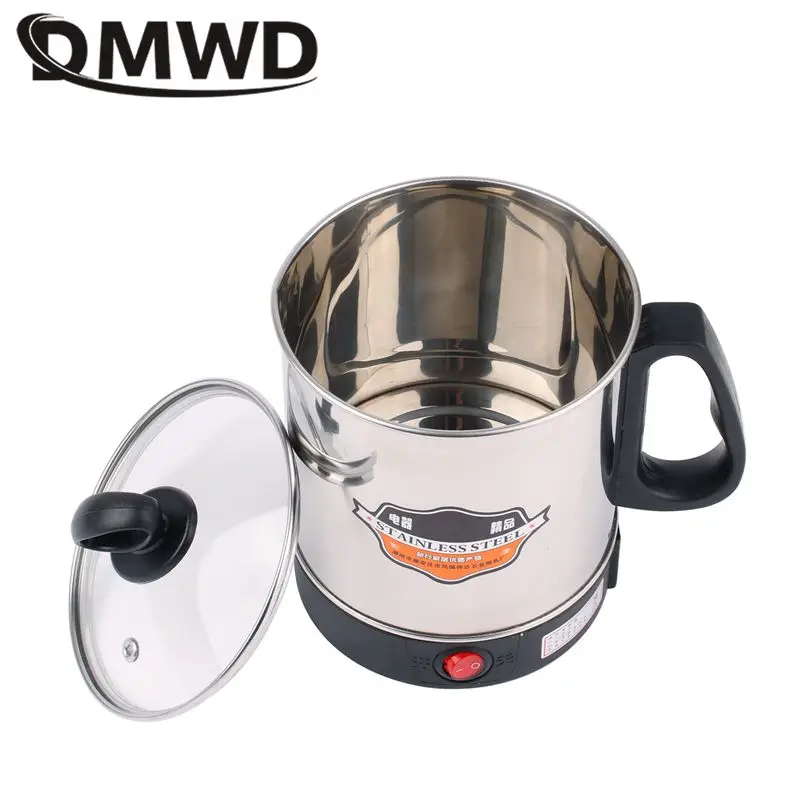 DMWD MultiCooker Electric Skillet portable stainless steel heating cup Noodles milk soup porridge Cooking Pot mini coffee boiler