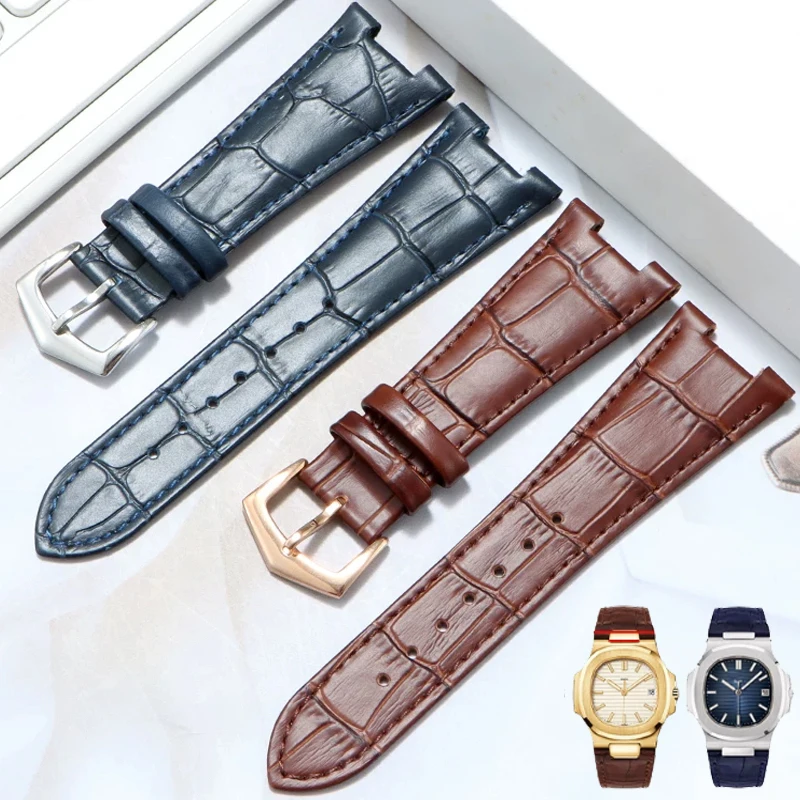 Uhrenarmbänder für Patek Philippe Nautilus Serie 5711 5712 5980, echtes Leder, Rindsleder, wasserdichtes Herren-Uhrenarmband, 25 mm