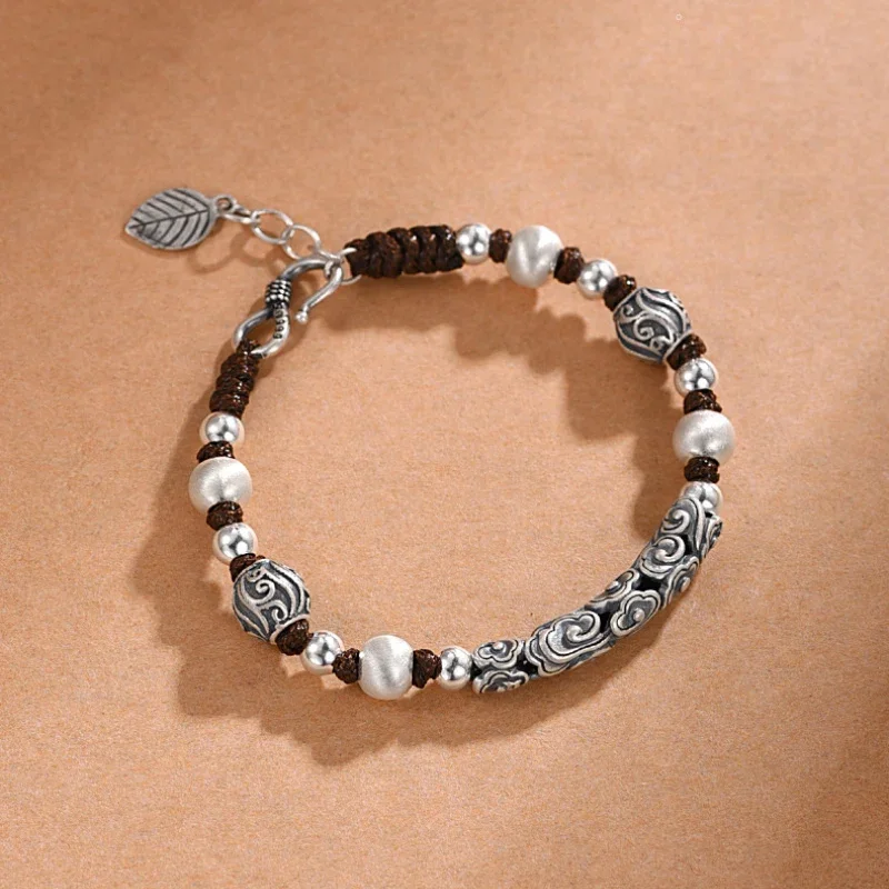 Designer's Original 925 Silver Auspicious Clouds Bracelet for Men and Women Couples Fashion Ethnic Style Beaded Bangles Jewelry