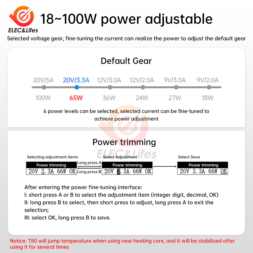 T80 T80P Soldering Iron Adjustable Temperature 100W Fast Heat Portable Digital Smart Electric Welding Station Kit Type-c PD/QC