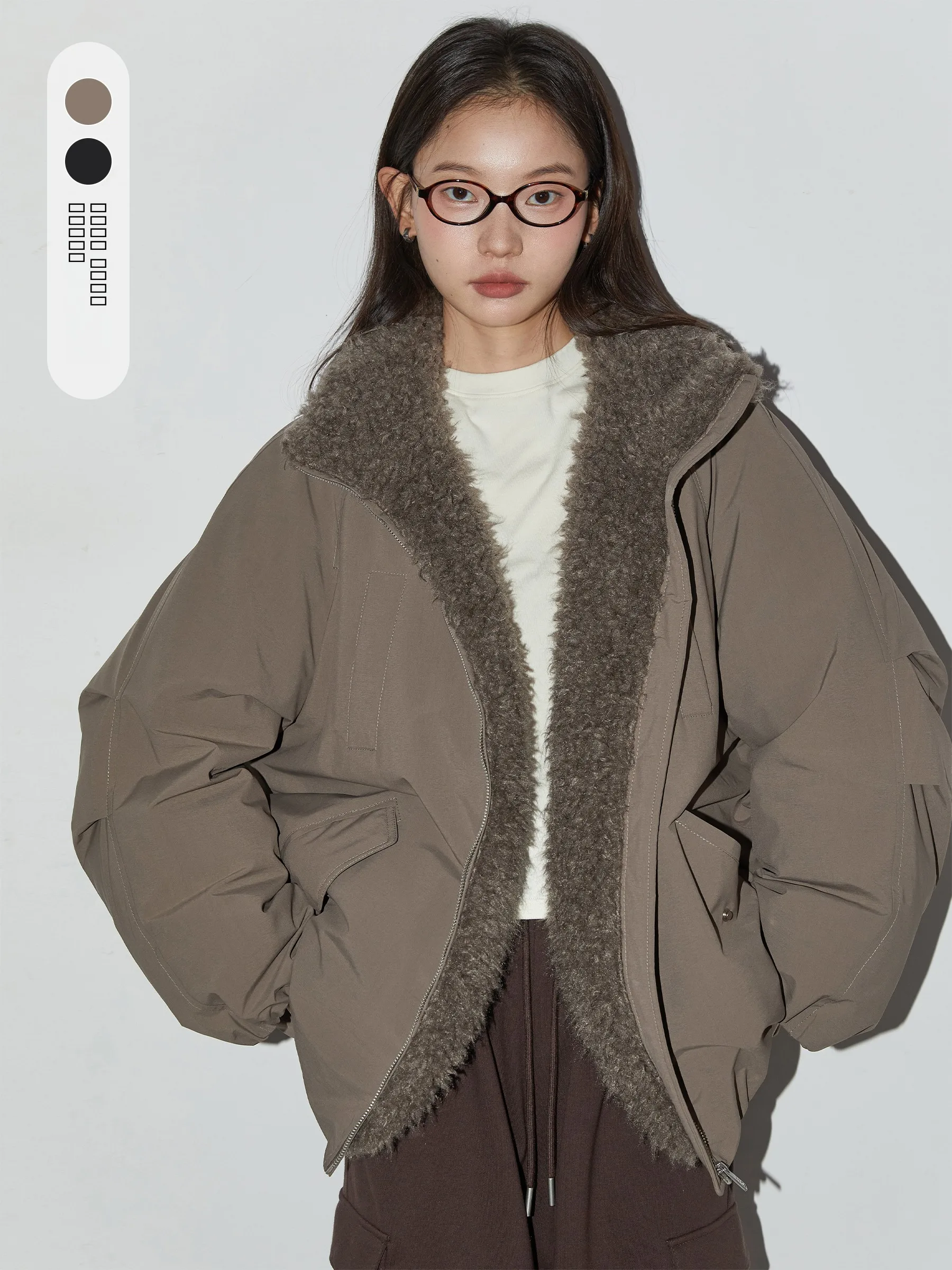 

Loose Fit Winter Jaet Du down Coat Patchwork Design Chicven Simple Sle Women's Faion Warm Long Sve ort Length