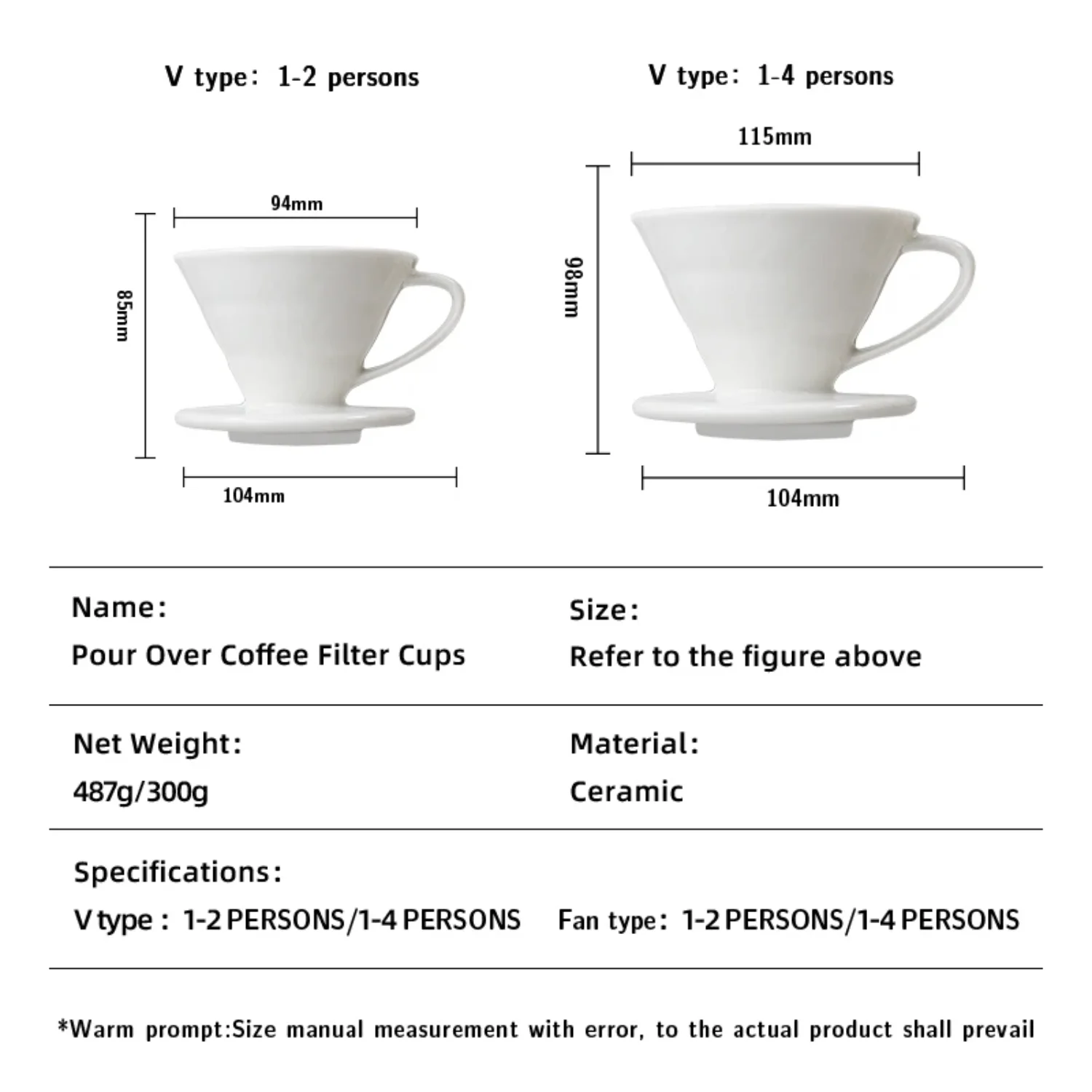 1pc em forma de v 60 gotejador de café cerâmico despeje sobre cone v forma gotejamento cerveja filtro copo cafeteira branco, 2 xícara, 4 copos