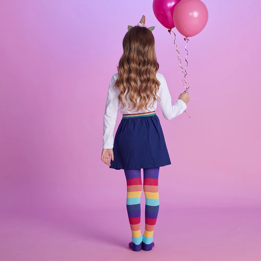 DXTON Tights For Girls Cotton Baby Girl Tights Fashion 4 Season Kids Pantyhose Rainbow Striped Soft Children Princess Leggings - Image 2