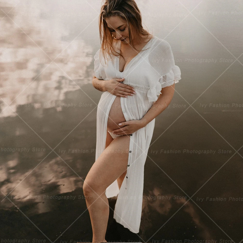 Maternity Dresses For Photo Shoot Waist Drawstring Boho Pregnant Linen Cotton Dress Photo Shoot Photography Dress For Women