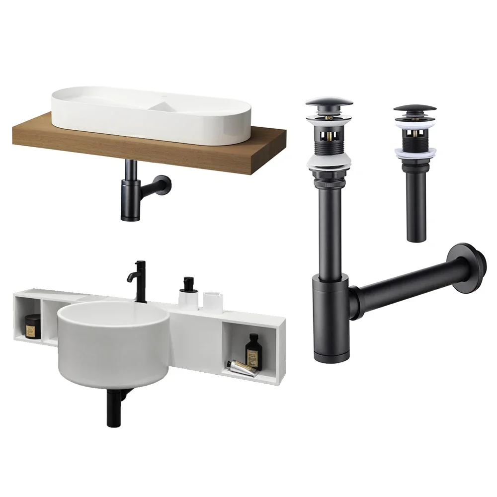 Bathroom Basin Bottle Trap Drain Modern Sink Pop Up Filter Fixture Stopper Set Black Washbasin Siphon Horse Accessory Renovation