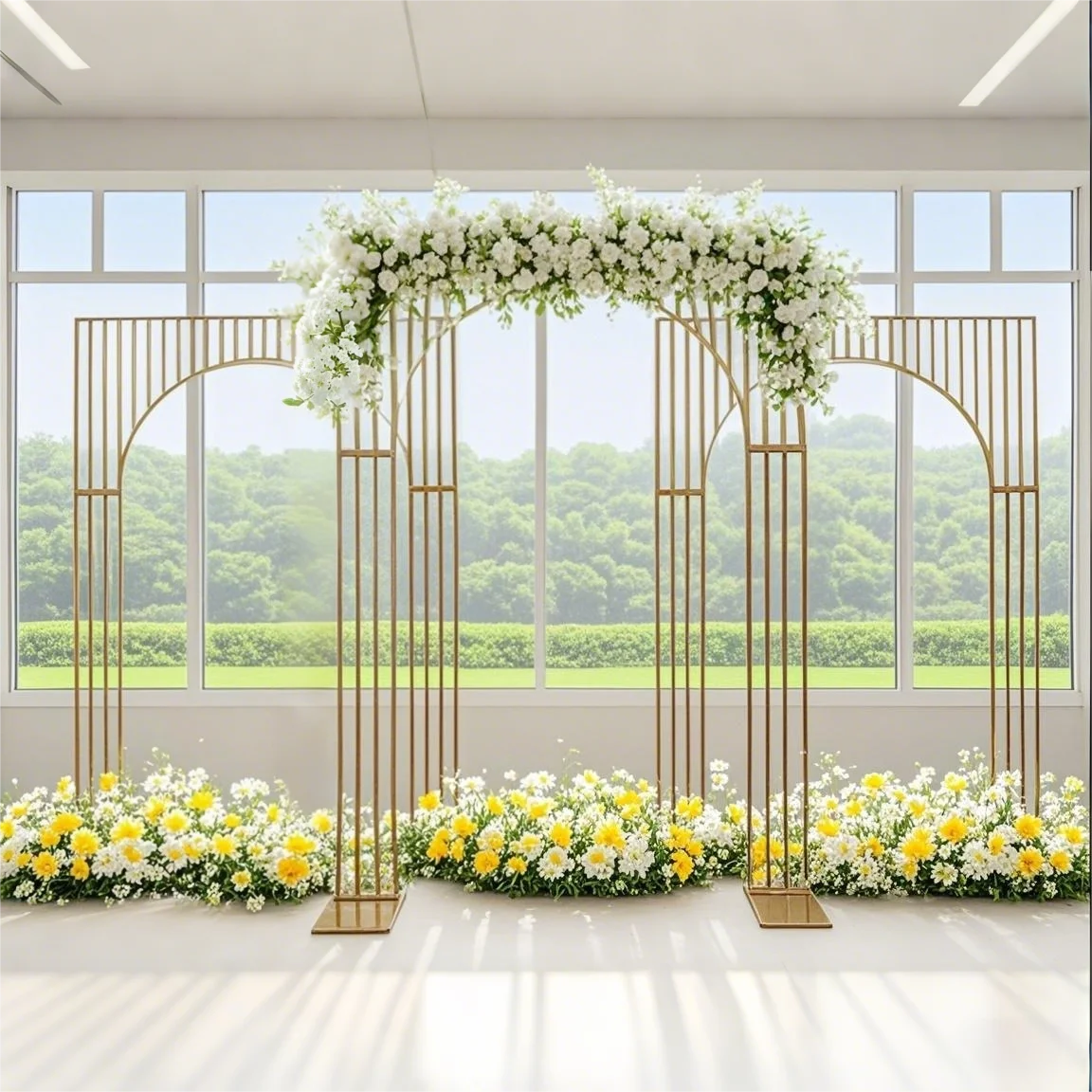 

2 м/2,4 м позолоченный металлический свадебный арка, уличный фон для садовой вечеринки, цветочная подставка, декор для церемонии, реквизит для мероприятий