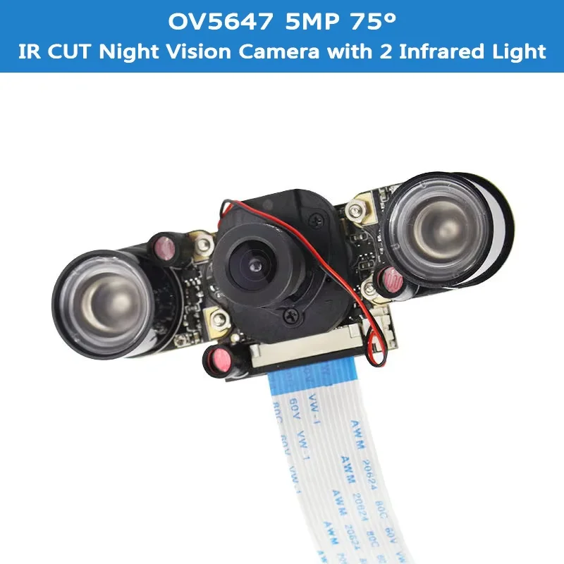 Raspberry Pi Nachtsichtkamera mit 2 Infrarotlicht 5 MP OV5647 Webcam 75 175 IR-CUT-Kamera für Raspberry Pi 4B 3B+ 3B Zero