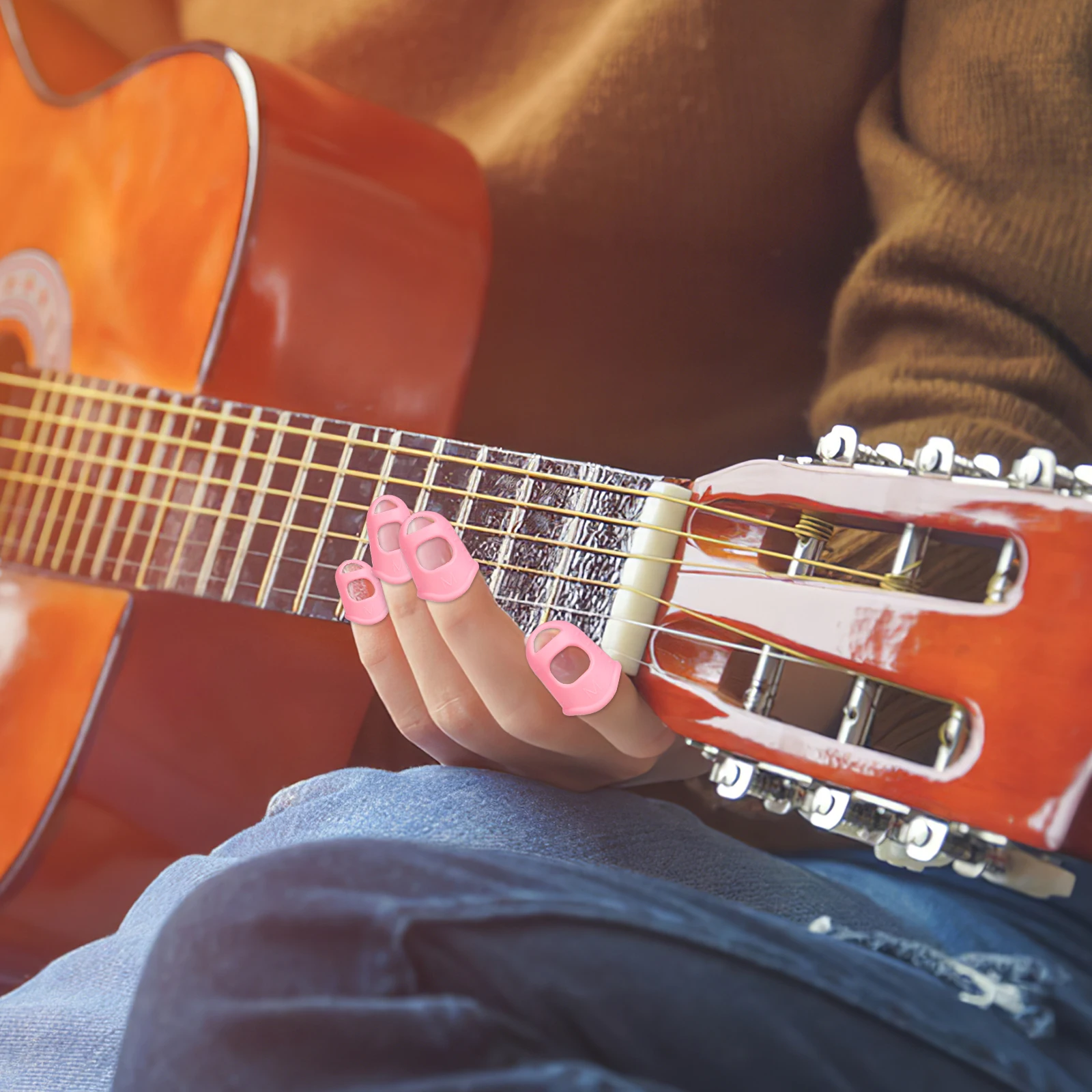 

16 pcs Guitar Finger Protectors Silicone Pain Proof Fingertip Covers Ventilated Non Slip Banjo Accessories Blue Pink Yellow