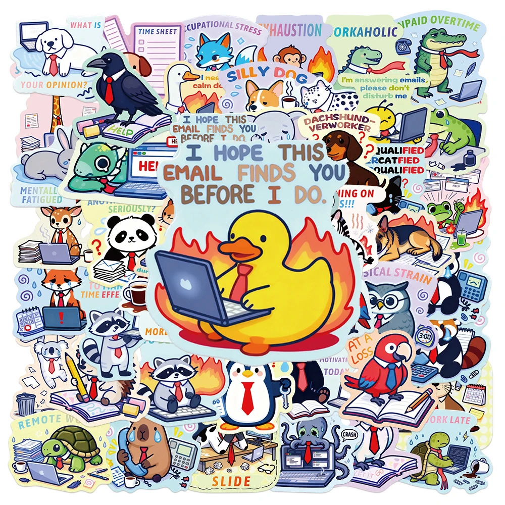

10/30/50pcs Cute Cartoon Working Animals Stickers Creative Graffiti Decals for Skateboard Phone Luggage Funny Waterproof Sticker