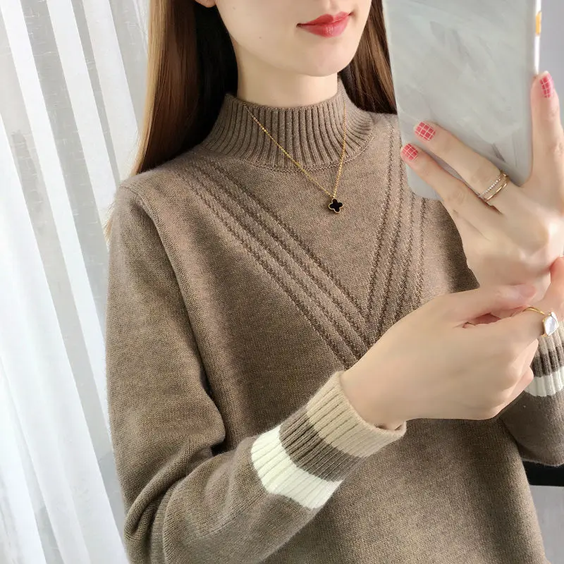 

Knitting Pullover Sweater Long Sleeve Bottom Shirt Slim Half High Collar Sweaters Autumn Winter Soft Blouse Jumpers New YL93