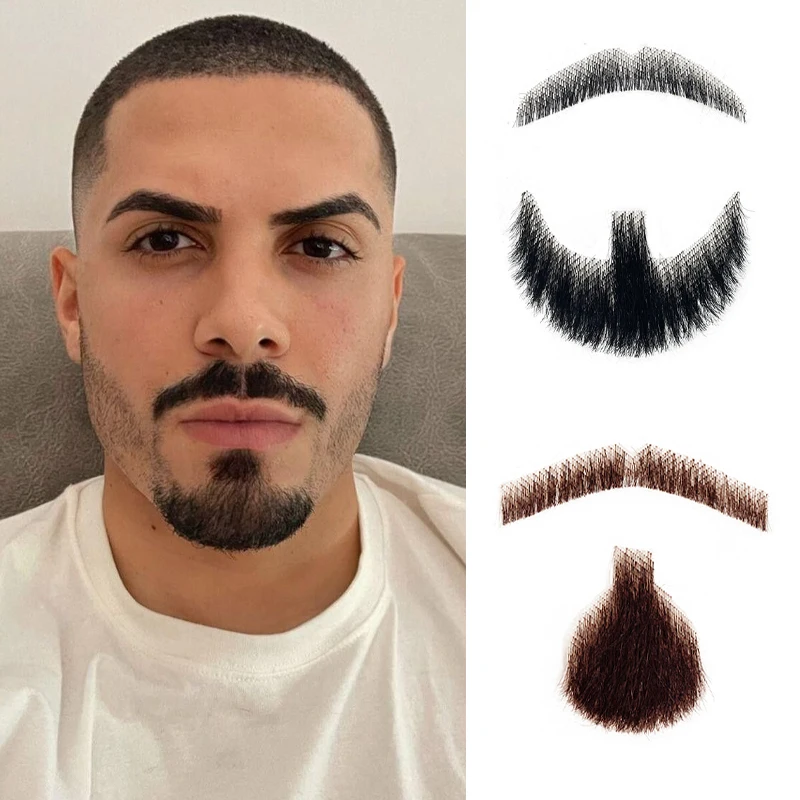 

HD Кружевная сетка для бороды 100% человеческие волосы Черный Коричневый Реалистичные искусственные усы для мужчин Макияж Волосы на лице Ручная работа от невидимых бороды