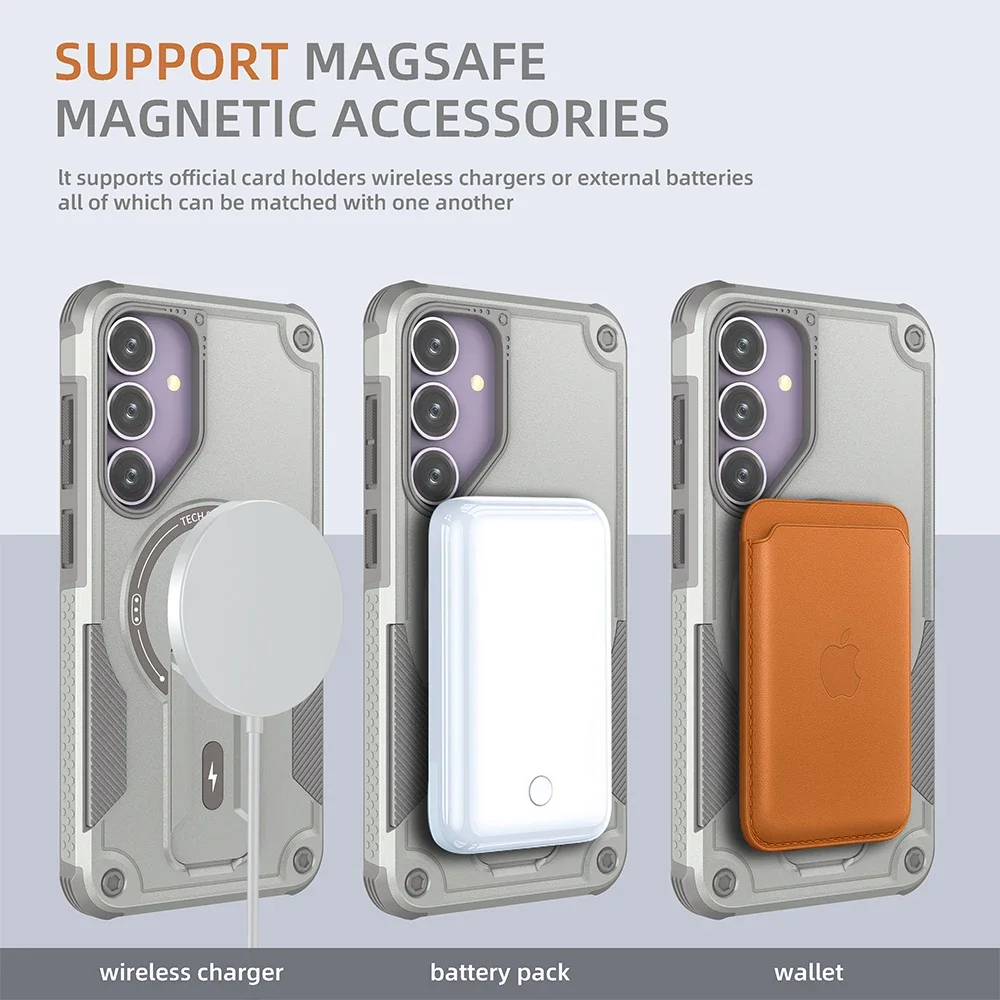 Funda de lujo para teléfono Magsafe con soporte magnético Invisible para Samsung Galaxy S25 S24 Ultra Plus, funda trasera dura anticaída