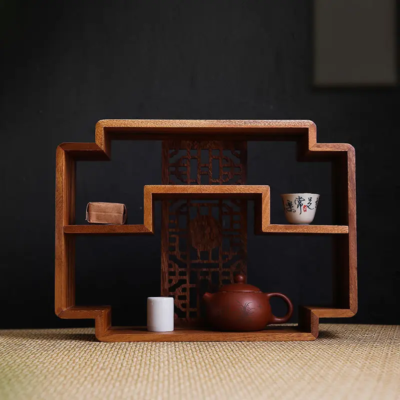 Walnut Tea Display - Vintage Wooden Shelf for Cup & Set Collection