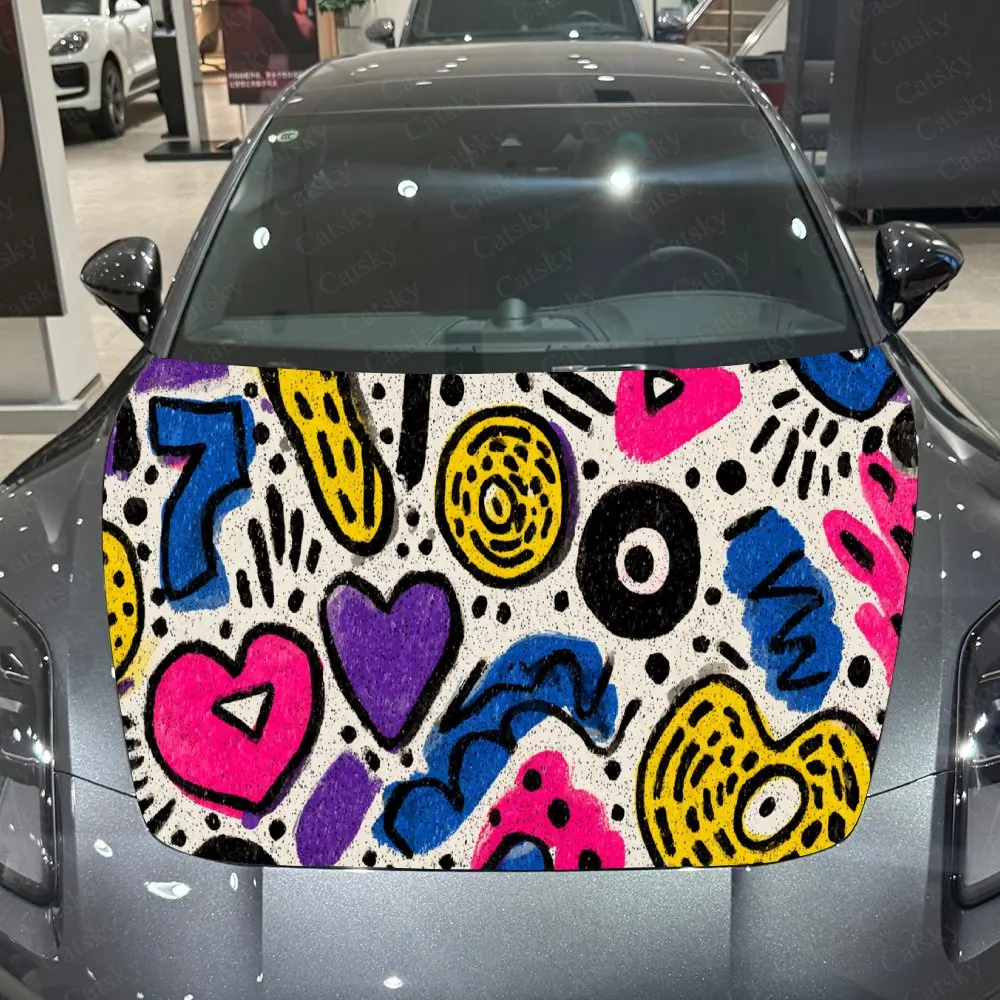 

Pop Abstract Art Fun PVC Car Hood Wraps, Self-Adhesive Waterproof Car Bonnet Decal Sticker, Car Decoration Protection Stickers f