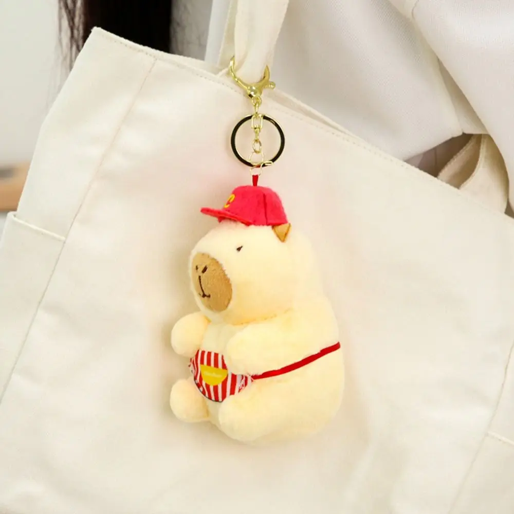 Fluffy Capybara Plush Key Chain Soft Hamburger Stuffed Animals Toy Kawaii French Fries Plush Kapibara Key Ring Decoration