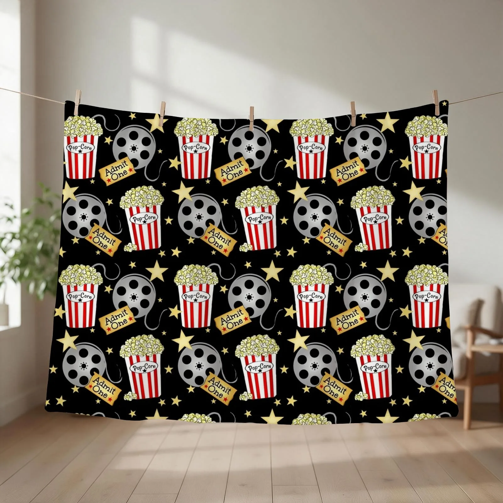 VIP Movie Night / Pop Corn Throw Blanket couch cozy soft plush fuzzy picnic outdoor blanket