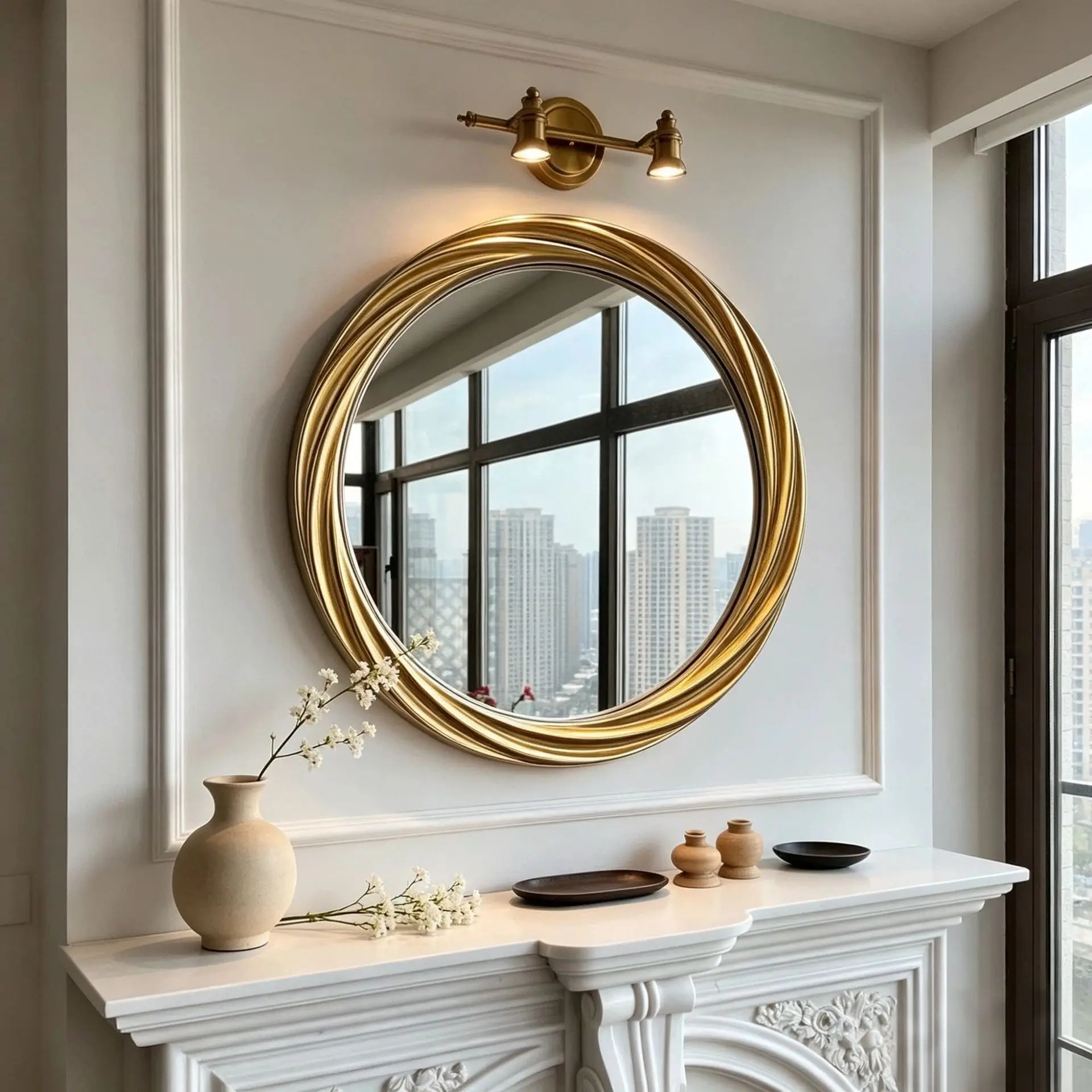 HYS American retro decorative mirror bathroom mirror European positive round simple bathroom mirror wall-mounted