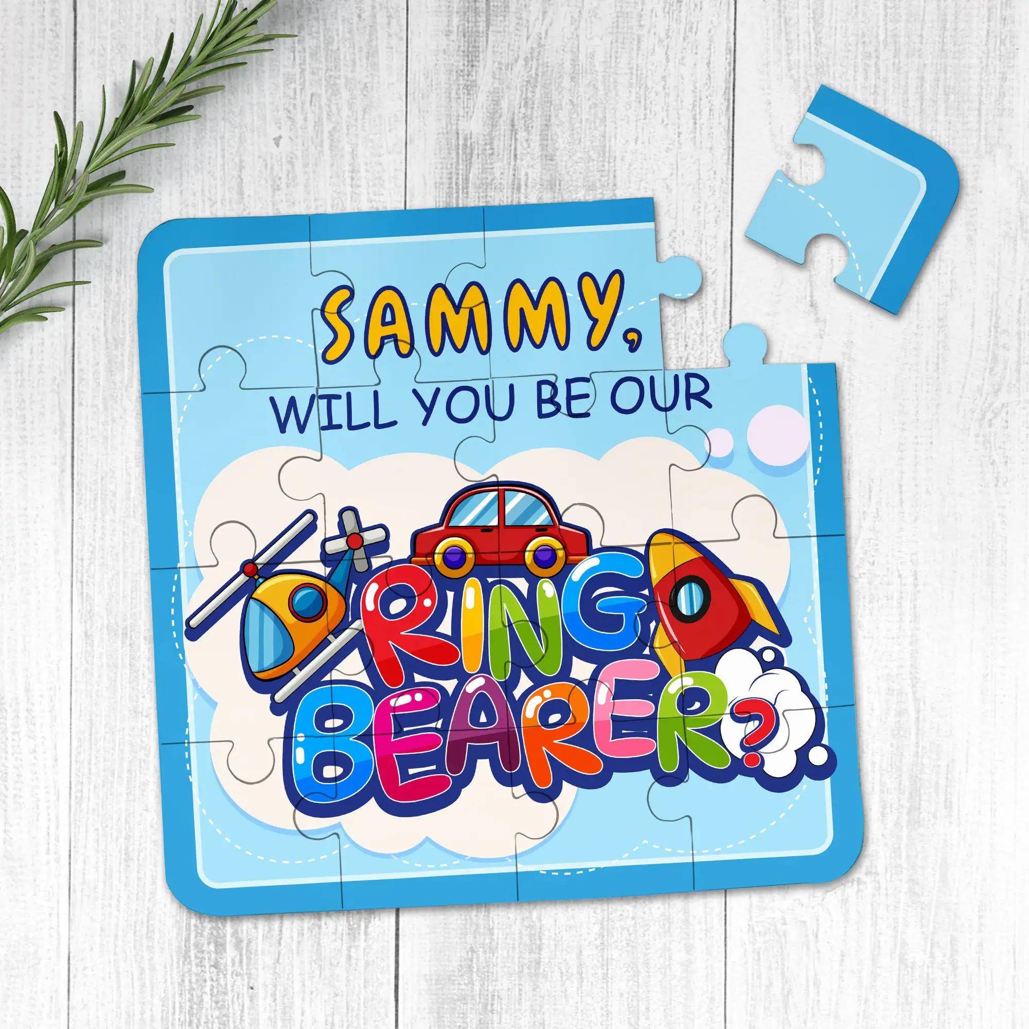 

Персонализированная головоломка 16*16 см, головоломка с кольцевым наносителем по индивидуальному заказу: синий автомобиль и дизайн ракеты, 3*5 = 15 шт. головоломки, свадебный подарок