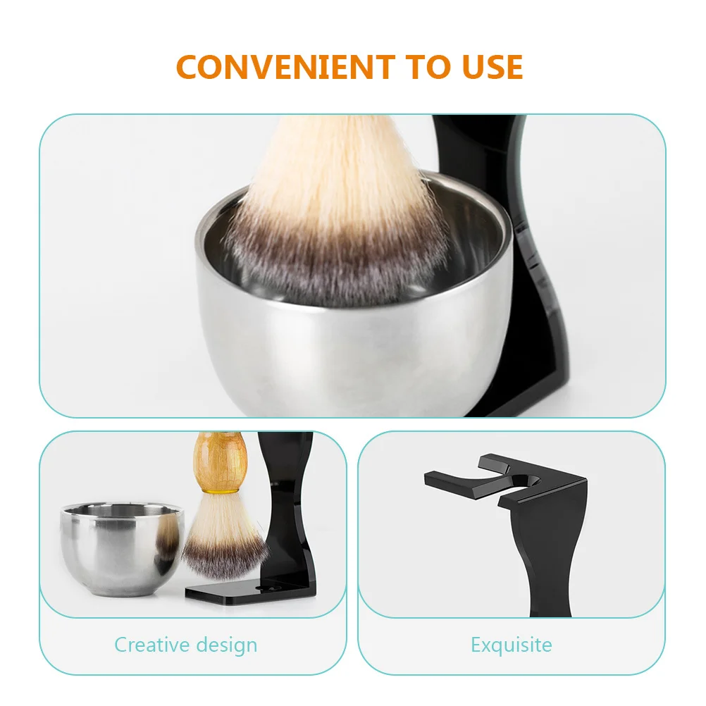 

1Set Beard Brush Stand Lightweight Portable Acrylic Razor Holder Shaving Brush Rack Stainless Steel Soap Bowl Shaving Cup