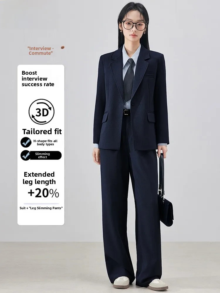 

Cobalt Blue Women's Suit Set Commute Professional Clothing Student Interview Outerwear Jacket Long Sleeve Polyester Fiber