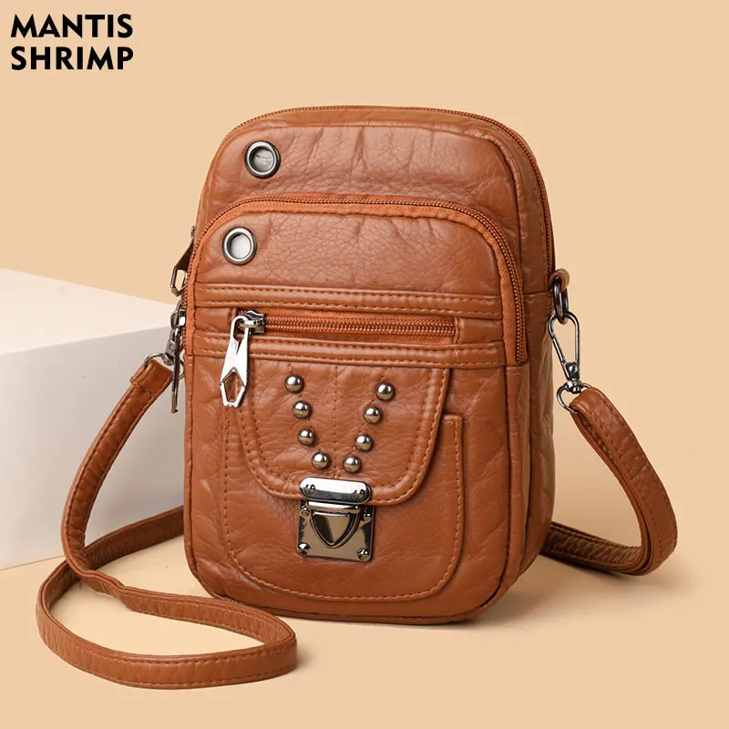 Women Bags Vintage Shoulder Bag Female Crossbody Pack Retro Mobile Phone Bag Soft PU Leather Purses and Handbags Messenger Pack