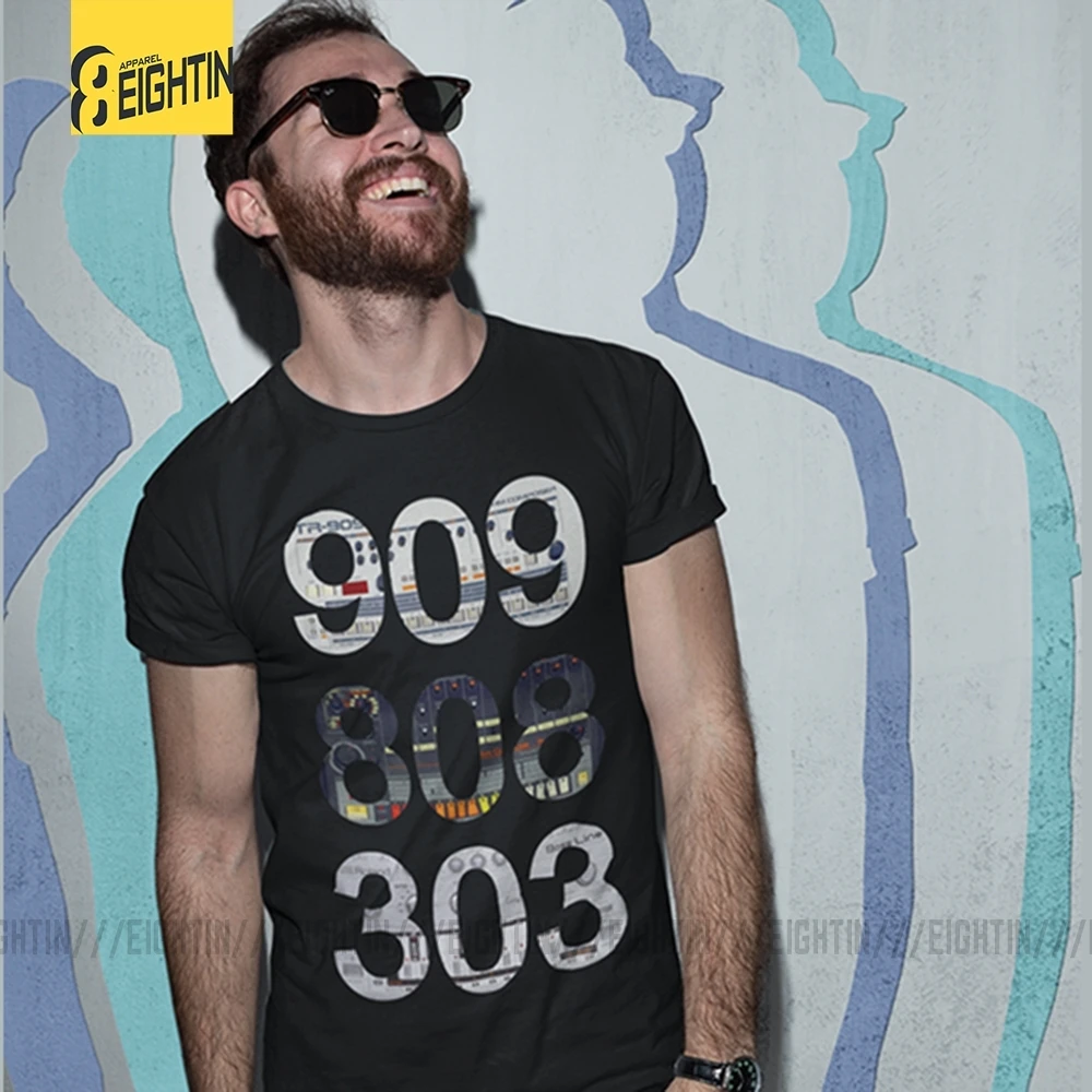 Roland-Camiseta clásica de algodón para hombre, camisa de manga corta con cuello redondo, 909, 808, 303, 100%