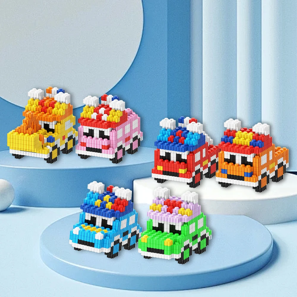 

Colourful Cartoon Car Fire Engine Excavator Children's Toys Miniature Building Blocks Assembled Model Gift Decoration