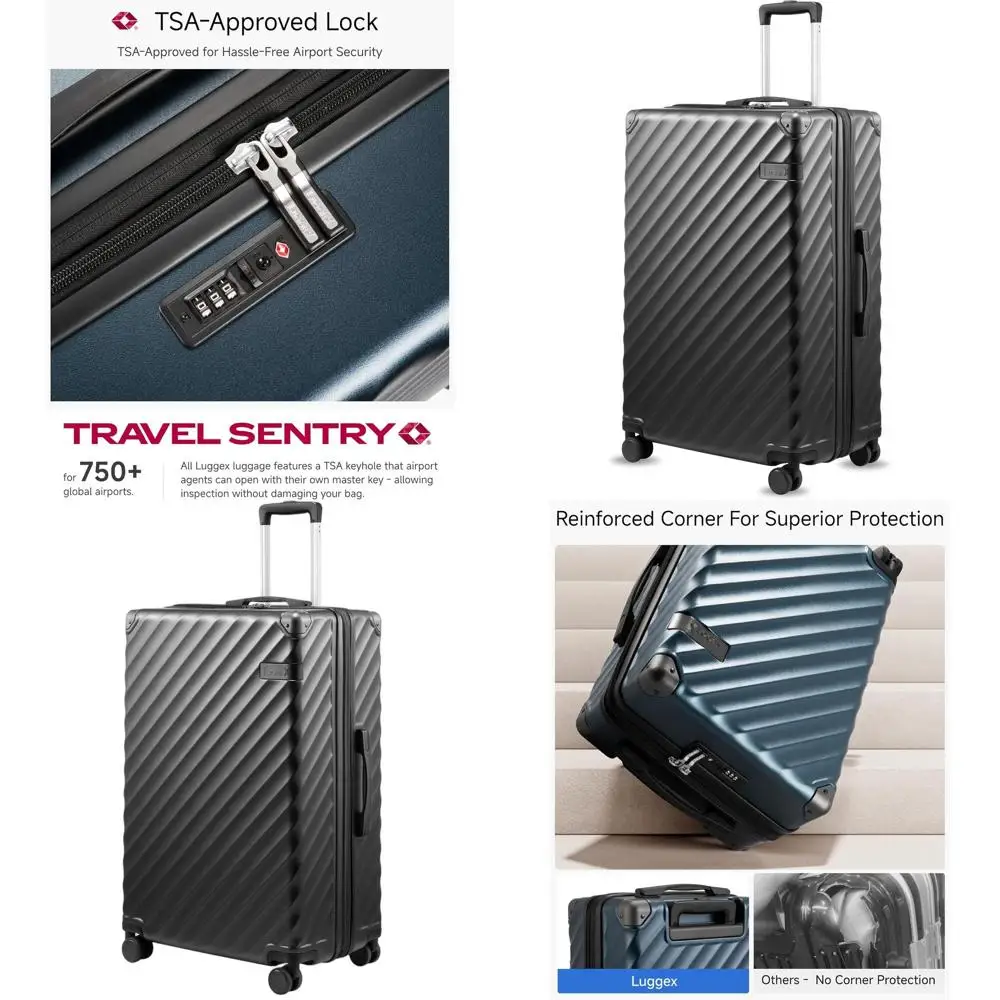 

28-дюймовый расширяемый жесткий чемодан-спиннер, большой багаж для сдачи в багаж с металлическим покрытием цвета угольный металлик, объем 105-113 л