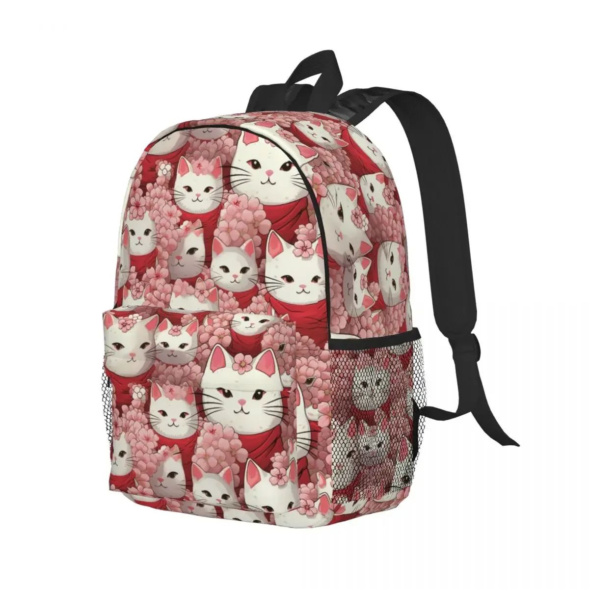 Sakura Cat Backpack Student Boys Girls BookBag Children School Bag Laptop Shoulder Bags for Men Women