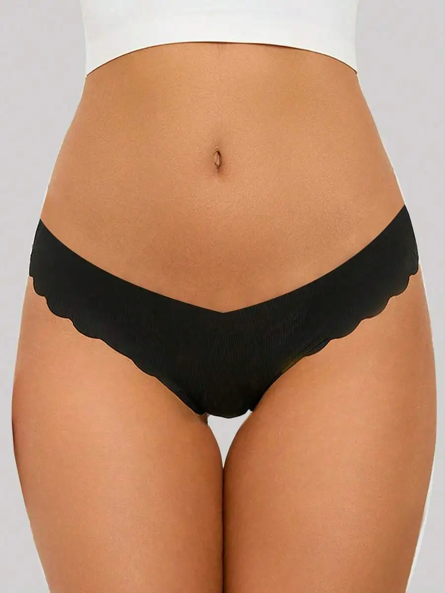 

5 Packs Women Black Low Waist Ice Silk Seamless Thong Panties