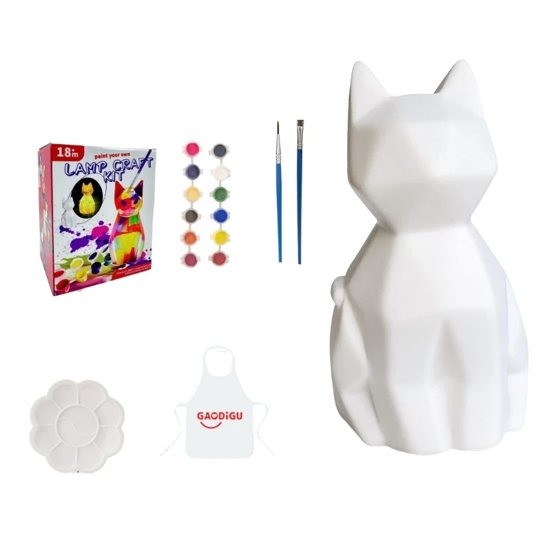 Dunkeln leuchtende Katzen-Malerei-Set, DIY-Lampen-Malerei-Set in Katzenform für Kinder, pädagogisches Kunstspielzeug für D5QF