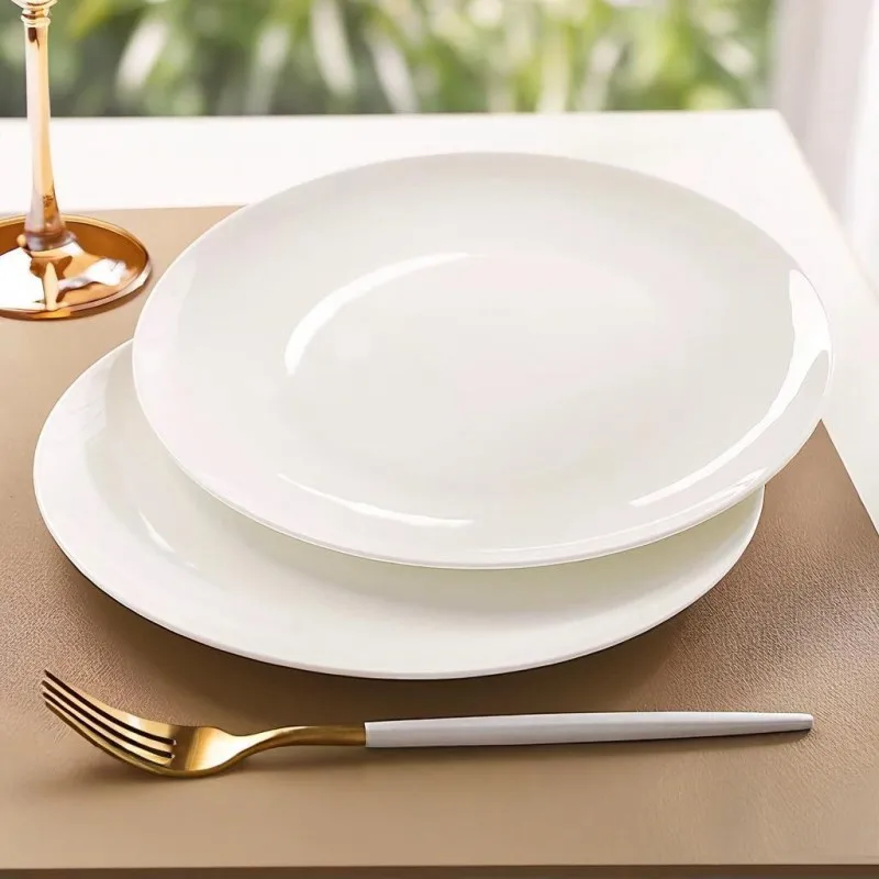 9 inch, plain white bone china food tray, ceramic steak dish, plate for fruit, porcelain dinnerware set, microwave safe