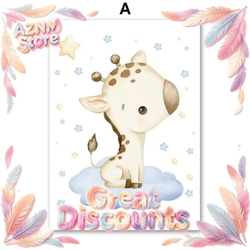 2026 Cute Giraffe Moon Cloud Stars Cartoon Nordic Posters And Prints Nursery Wall Art Canvas Painting Pictures Baby Kids Room