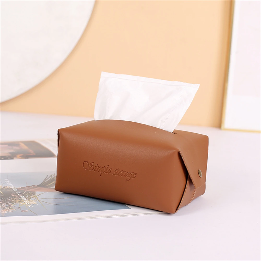 Nordic PVC Leather Tissue Box, Portable, Desktop, Toilet Paper Holder, Napkin Storage Box, WC Paper Container, Home Decoration