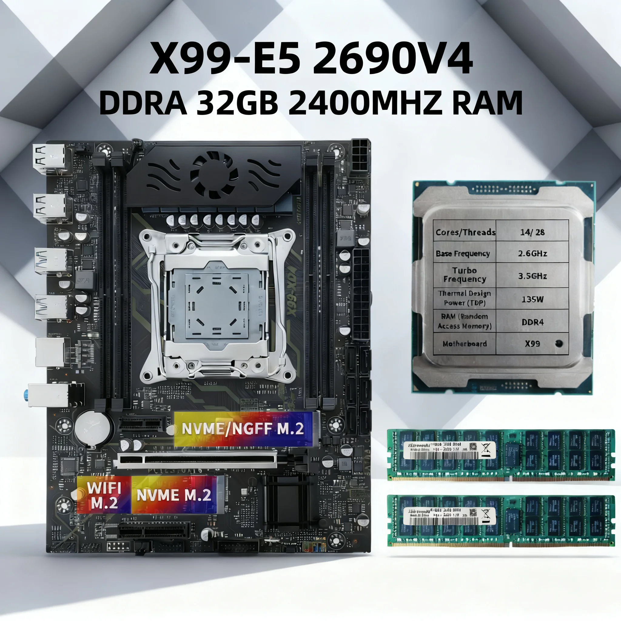 

X99 Motherboard Kit E5-2690V4 14-Core 32GB DDR4 USB3.0 SATA3.0 High-Performance PC Assembly Kit