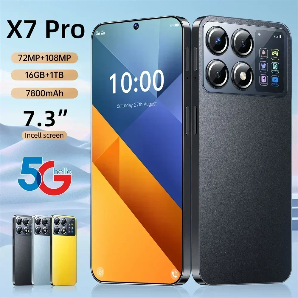 

Original X7Pro Smartphone 7.3inch Global Version Mobile Phone 16G+1TB Face Recognition Cell Phone Android 5G Dual Sim Cellphones