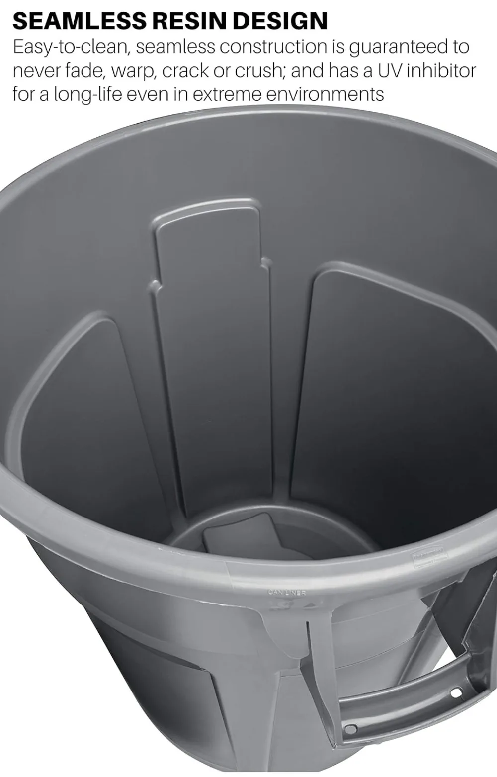 Commercial Products BRUTE Heavy-Duty Trash/Garbage Can,44-Gallon,Gray, Wastebasket for Home/Garage/Bathroom/Outdoor/Pack of 4