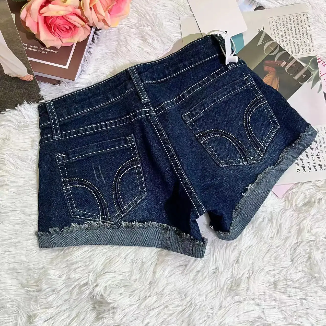 Frozen Rolled Retro Blue Denim Shorts Design Sense Women Spring Summer New Hot Girls Low Waist Trendy Versatile Pants