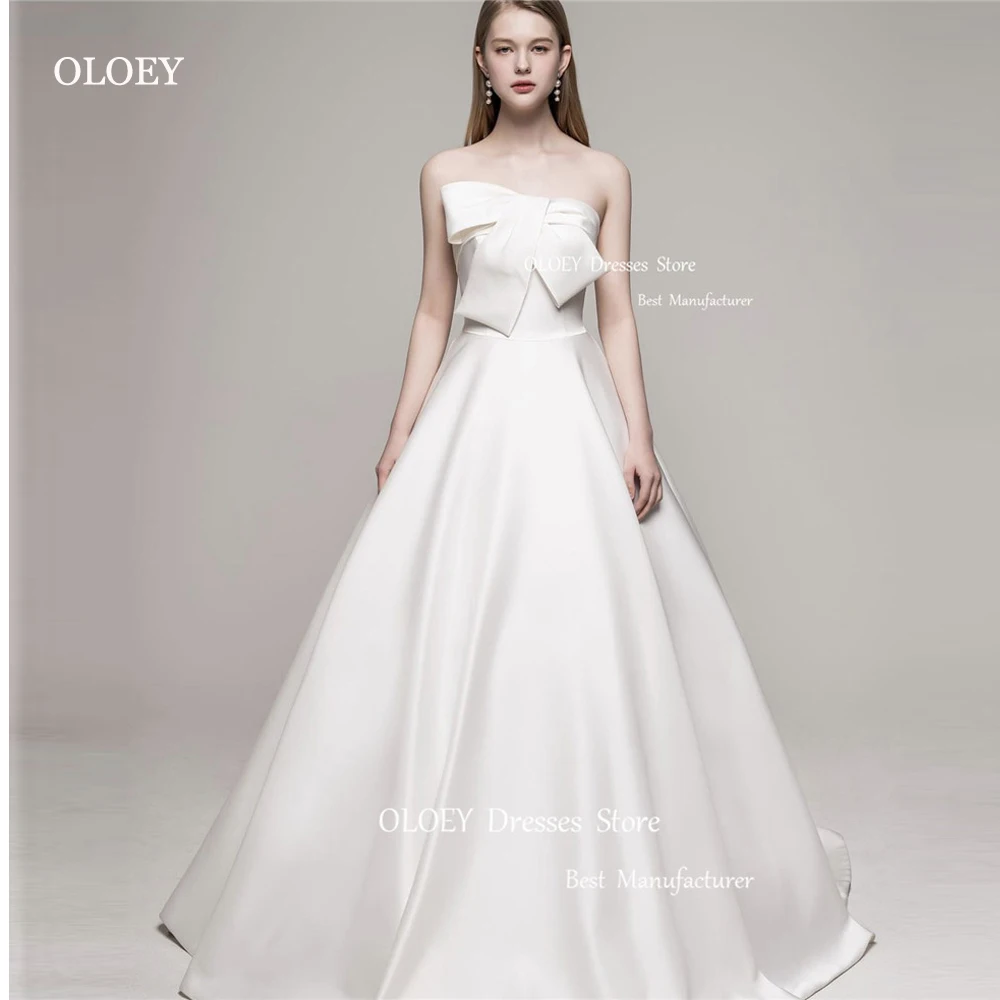 

OLOEY Elegant A Line Matte Satin Korea Wedding Dresses For Photoshoot Floor Length Bow Front Bridal Gowns Custom Made Simple