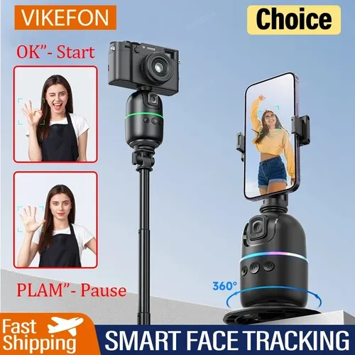 VIKEFON 360 ° Trípode/palo Selfie con estabilizador de cardán de seguimiento facial automático inteligente con Control de gestos para cámara, teléfono inteligente móvil