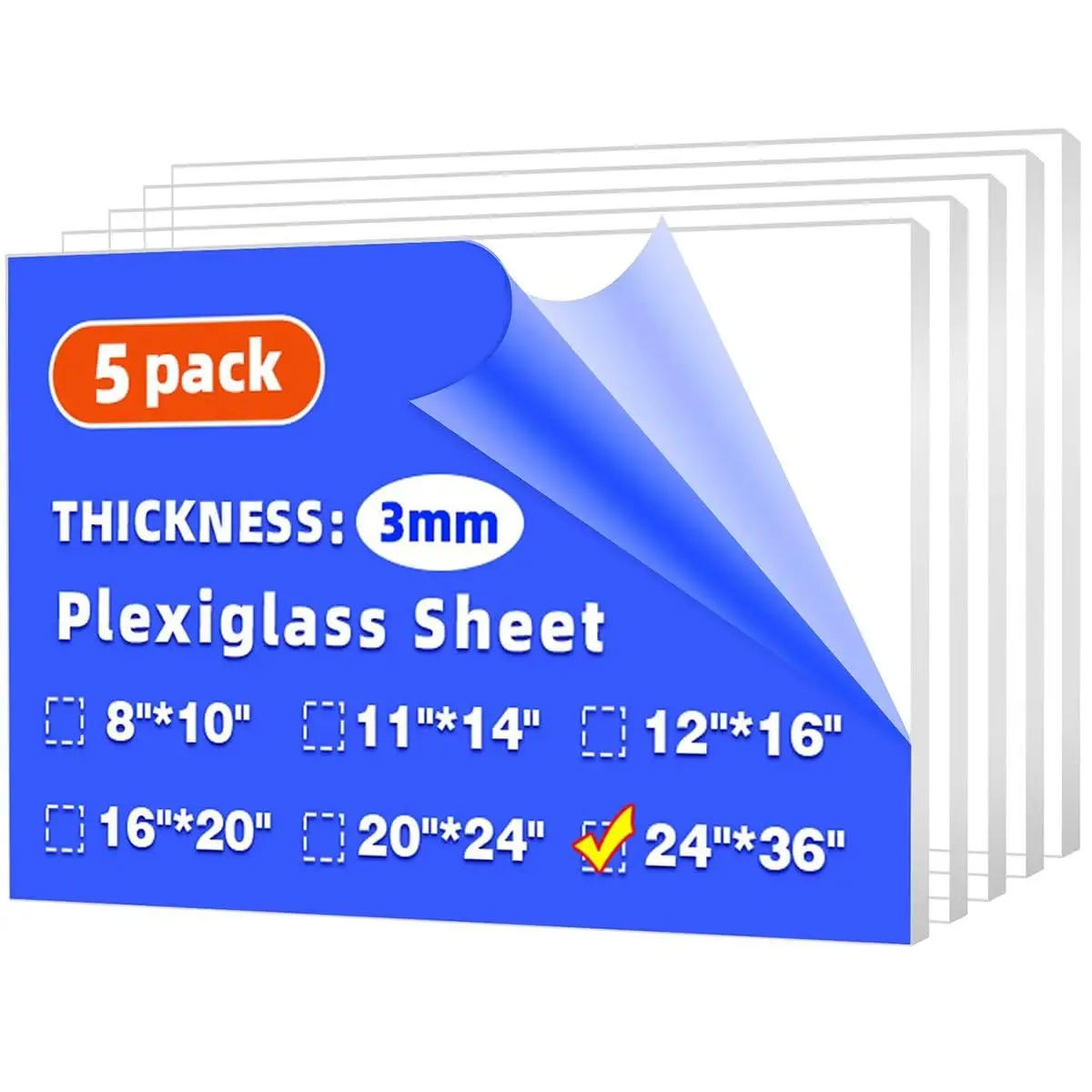 

5-Pack 24x36 Inch Clear Acrylic Sheets, 1/8 Inch (3mm) Thick, Easy to Cut with Engraver or Hand Tools
