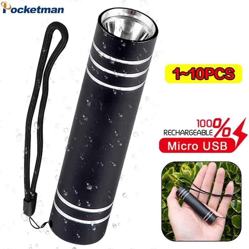 1/10 PCS Mini Flashlight Super Bright Torch Lantern USB Rechargeable Flashlights Pocket Emergency Light Waterproof Flashlight