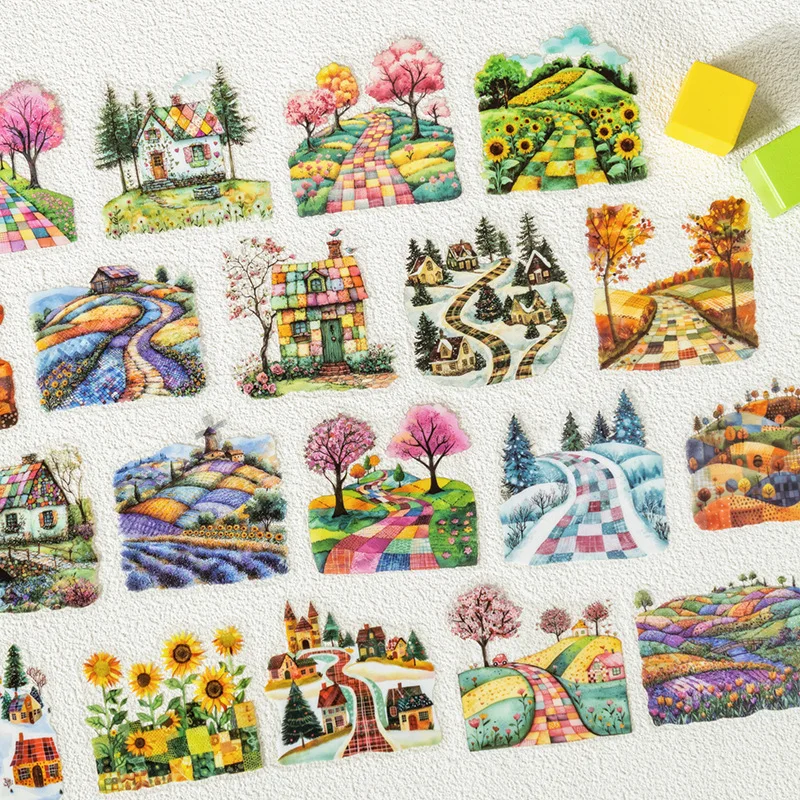 CC New 20Pcs(10*2) Girl Sticker package Patchwork Four Seasons Series Large Size Decorative Stickers for Patchwork Landscaping