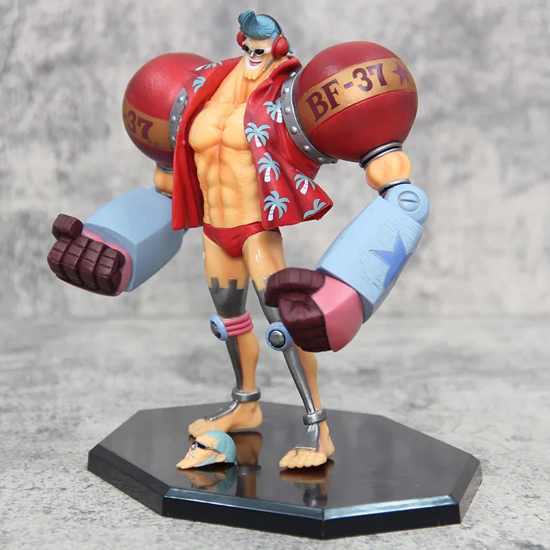 18CM un pezzo modello Franky figura cappello di paglia Cyborg pirati Franky scultura a doppia testa ornamento Anime decorazione Desktop