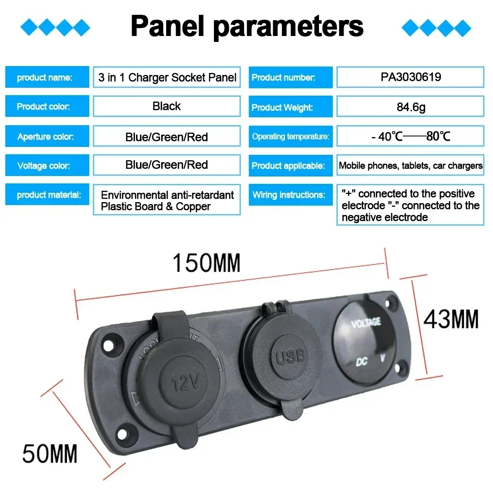 Presa accendisigari per auto da 12V con doppia installazione della presa del caricatore USB