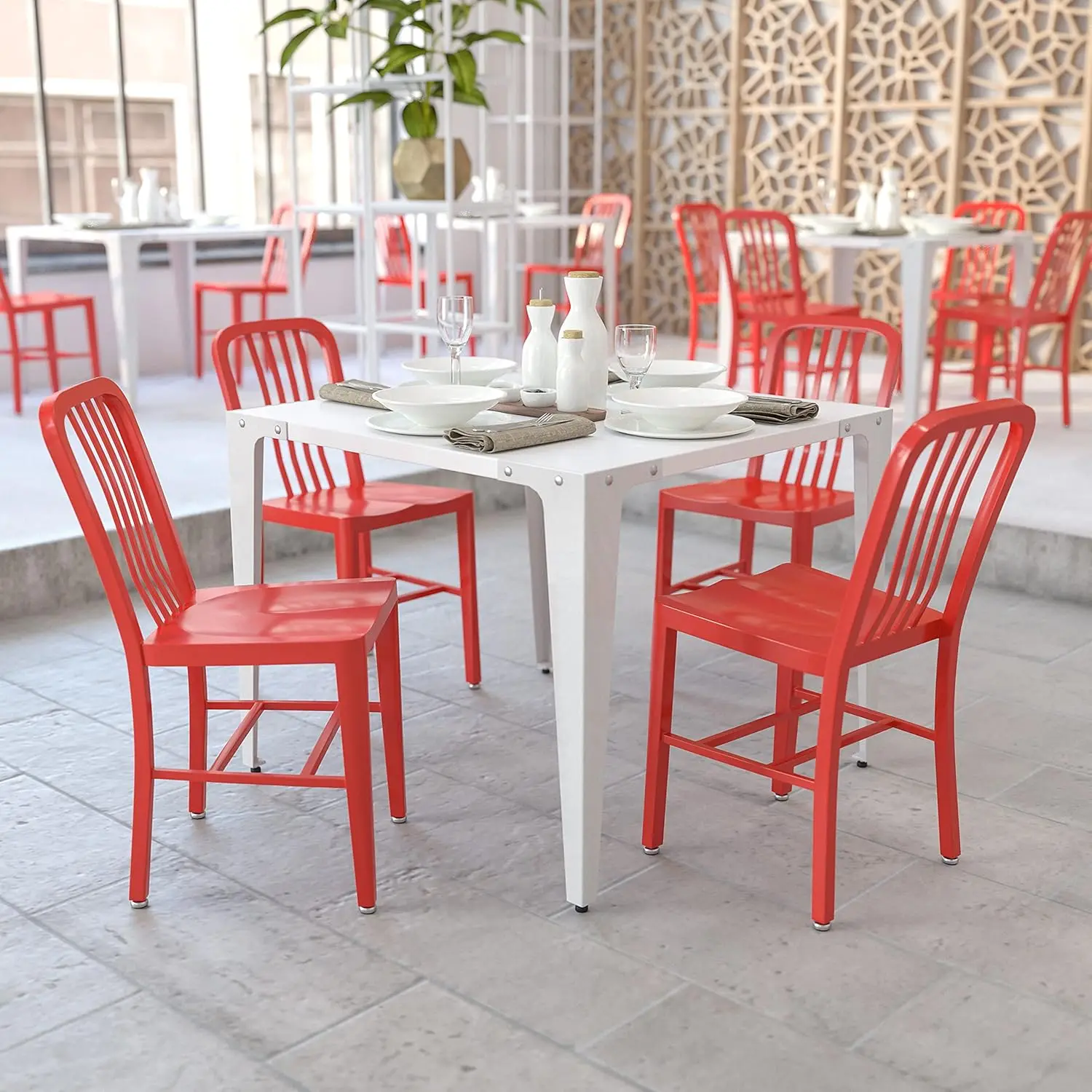 Furniture Gael Indoor/Outdoor Modern Metal Dining Chairs, Commercial-Grade Galvanized Steel Restaurant Chairs, Set of 2, Red