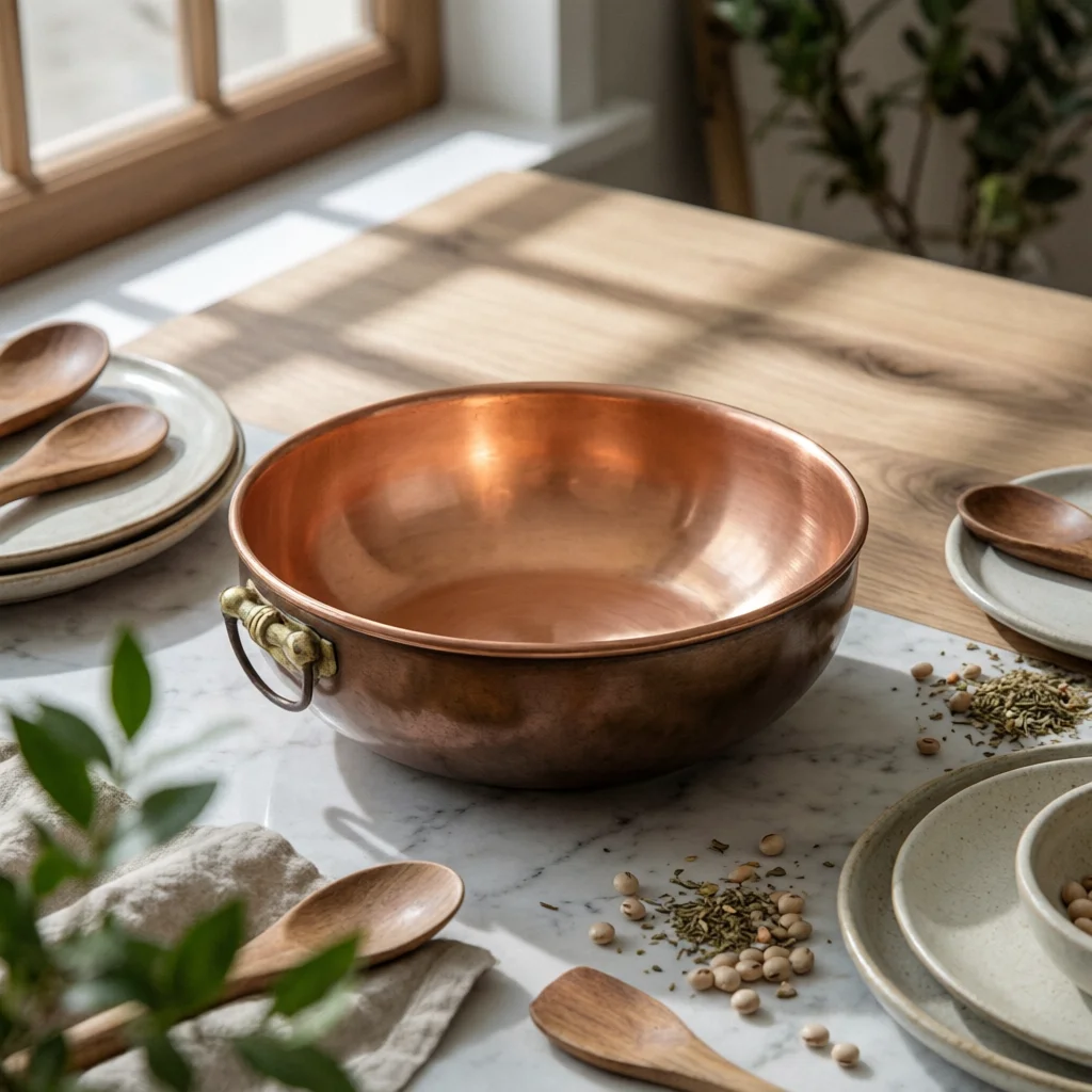 Dual Sided Copper Hot Pot with Divider Induction Compatible Soup Cookware Thickened Body for Group Dining