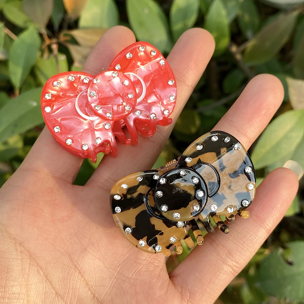 الرجعية خلات ليوبارد نمط Bowknot صغيرة كراب مشبك شعر مخلب للنساء موضة جديدة حجر الراين دبوس الشعر إكسسوارات الشعر أداة