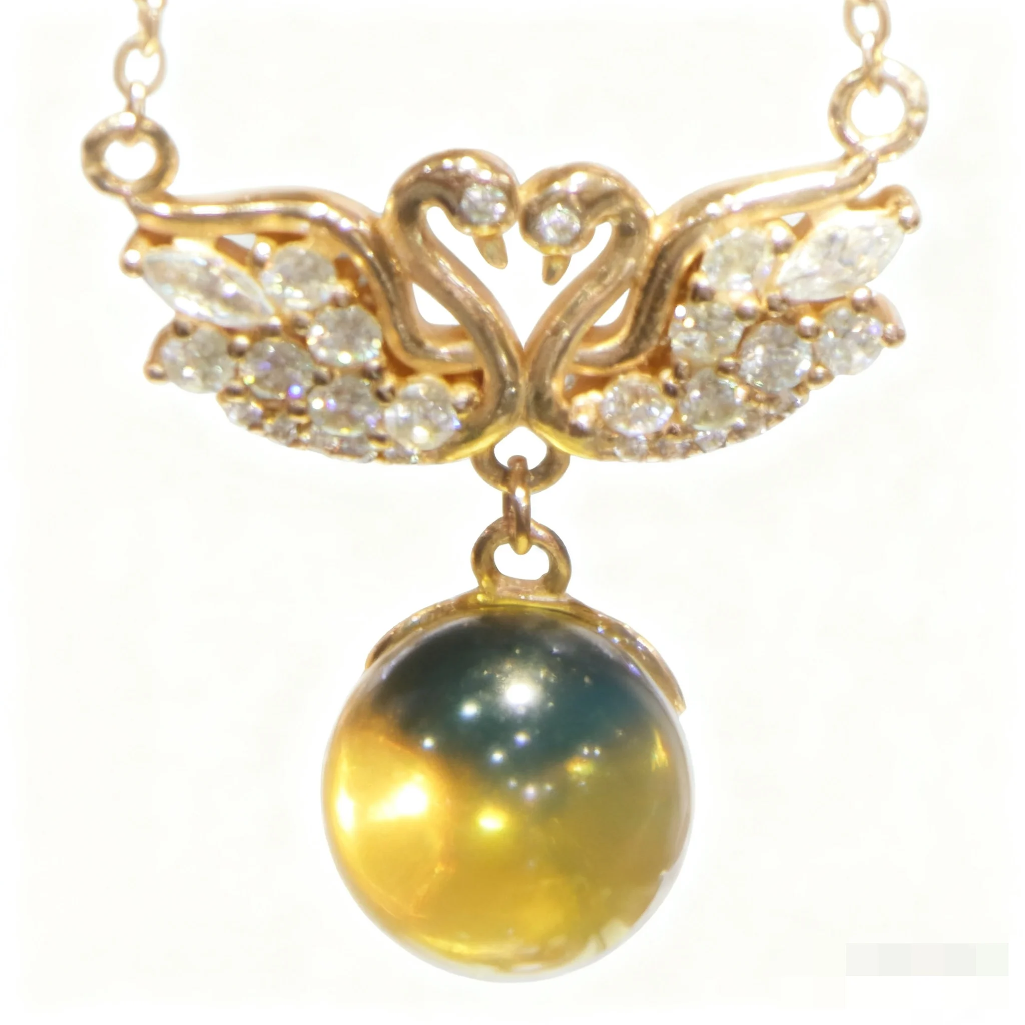 Natural Mexican Blue Amber Pendant 10mm Sterling Silver Swan Couple Necklace Jewelry Gift for Her